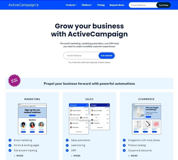 Screenshot of Active Campaign website